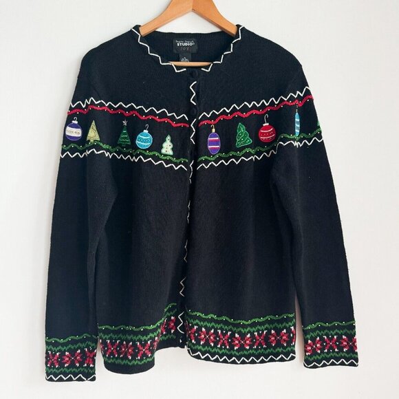 Design Originals Studio Joy Embroidered Christmas Cardigan Sweater XL - Picture 1 of 8